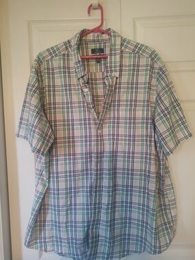 George Men's Short-Sleeve Plaid Button-Down Shirt - White, Blue & Green 2XL